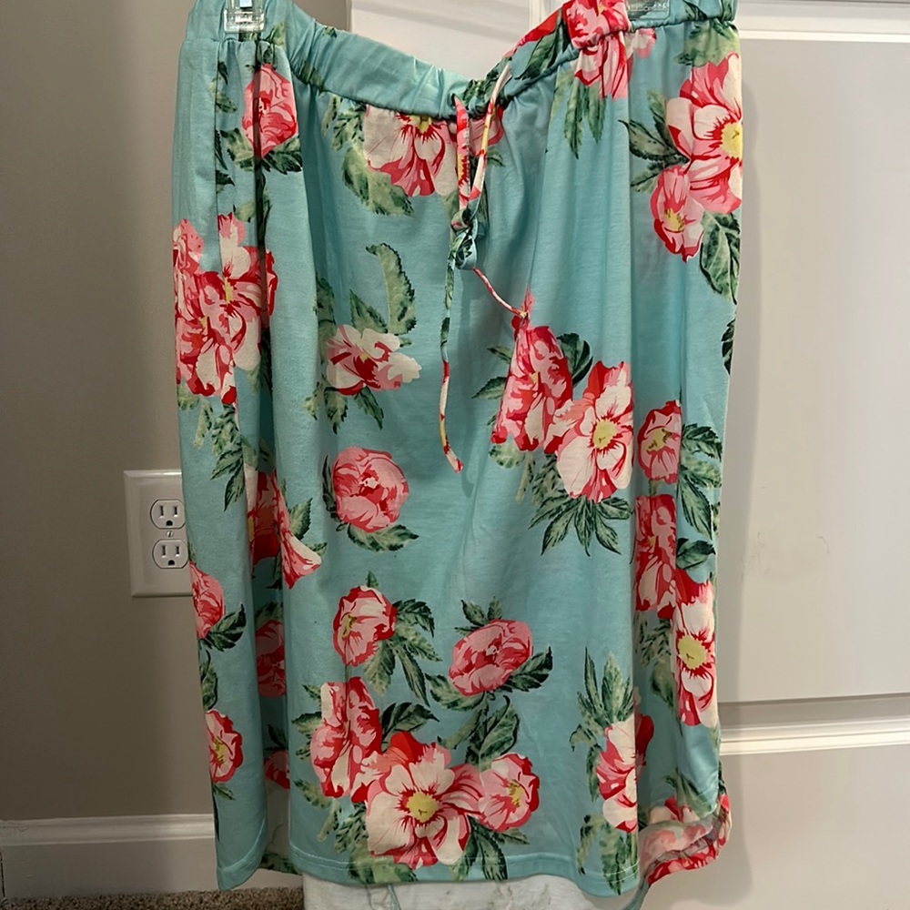 Tickled Teal floral midi skirt